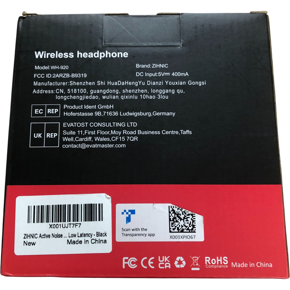 ZHINIC WH-920 Active Noise Cancelling Wireless Headphones Black New Condition