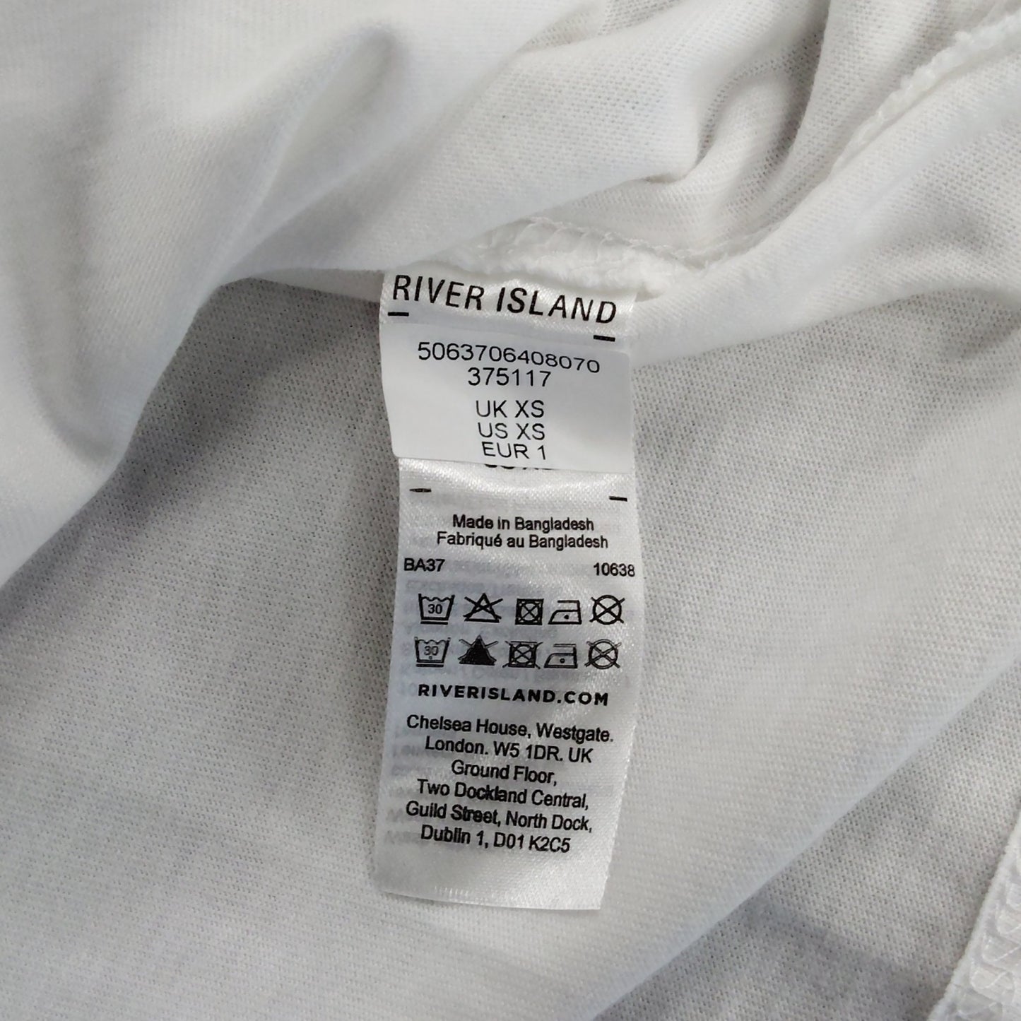 River Island Monaco Performance Series T-Shirt UK XS Men's Graphic Tee White