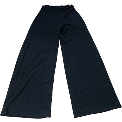 River Island Women's Wide Leg Trousers Black Ribbed Stretch Polyester