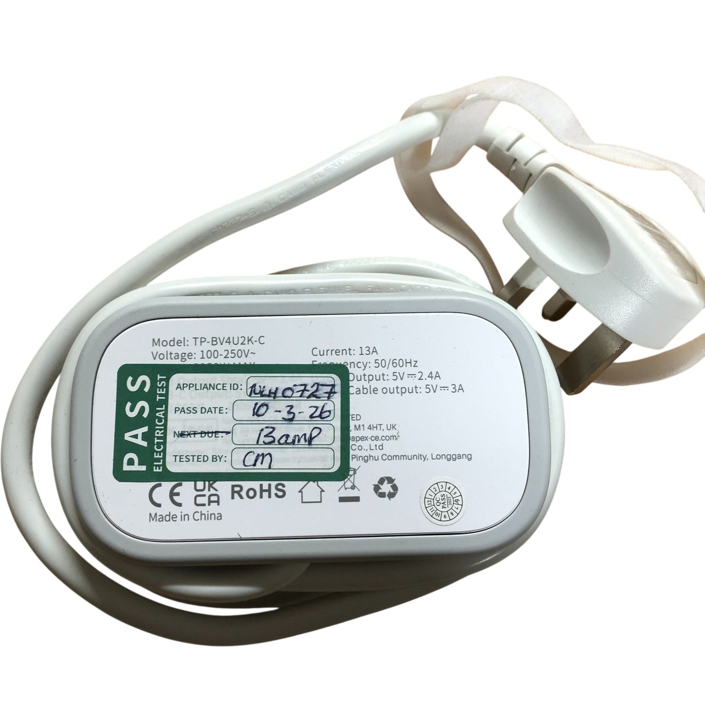 BEVA Travel Power Strip With 2AC Outlets 2USB A 1USB C Cable White