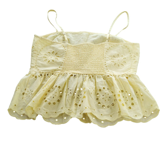 River Island Women's Yellow Floral Embroidered Crop Top UK10 Summer Style