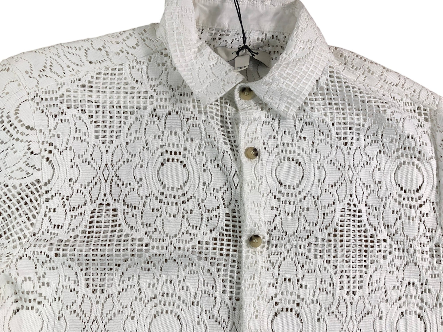River Island Lace Button Up Shirt White Size S Men's Short Sleeve Floral Design