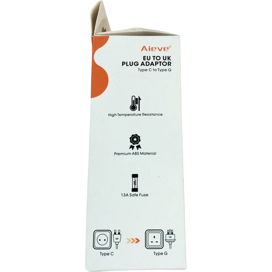 Aieve EU To UK Plug Adaptor Type C To Type G Travel Adapter 3 Pack White