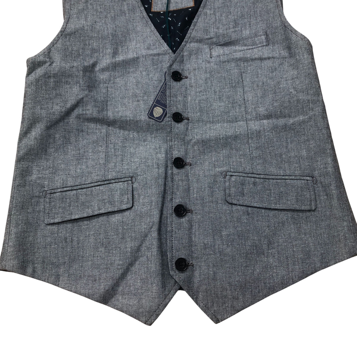Mens Vested Waistcoat Smart Casual Button Up Grey Cotton Blend