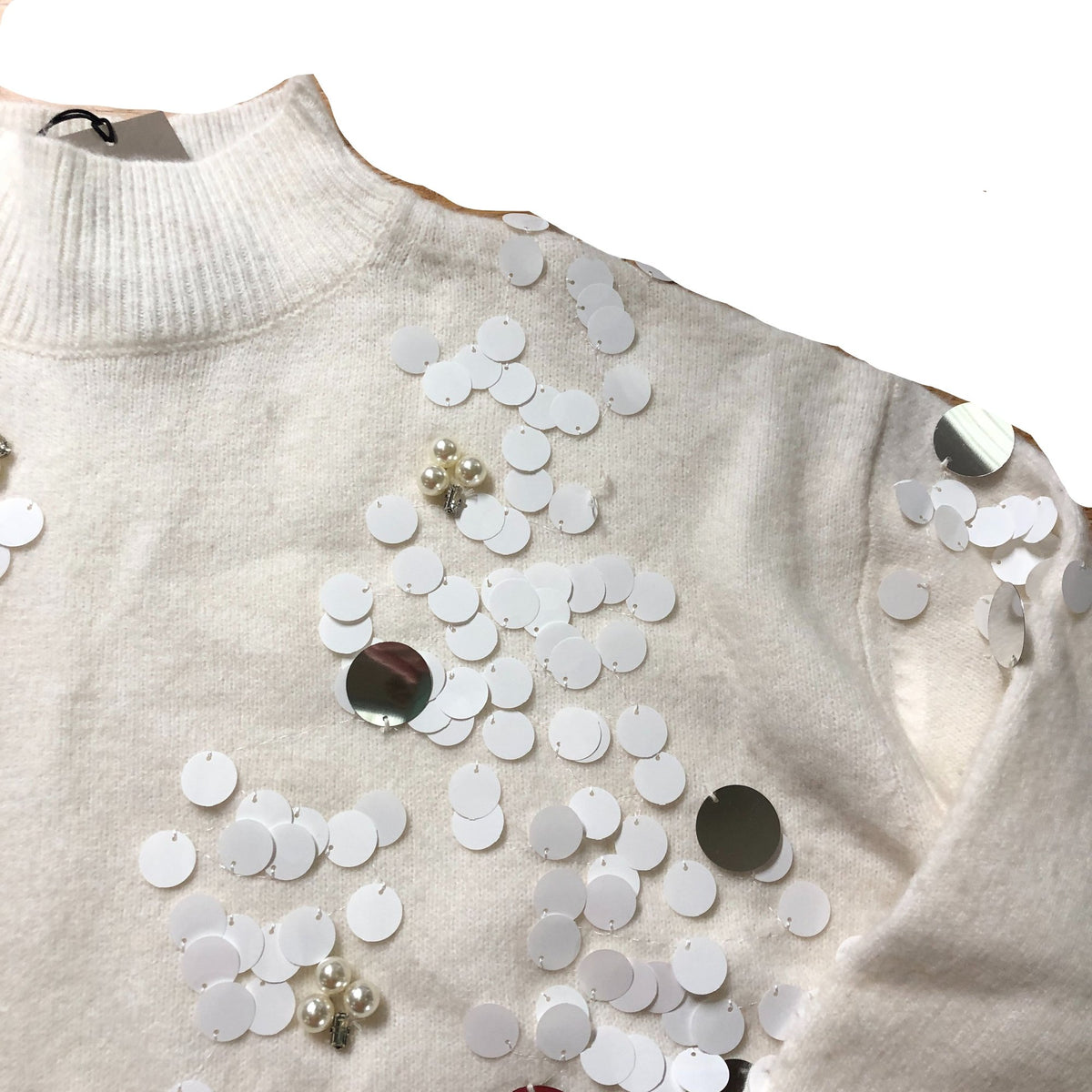 River Island Women’s Cream Sweater Size M Sequinned White Wool Blend Jumper