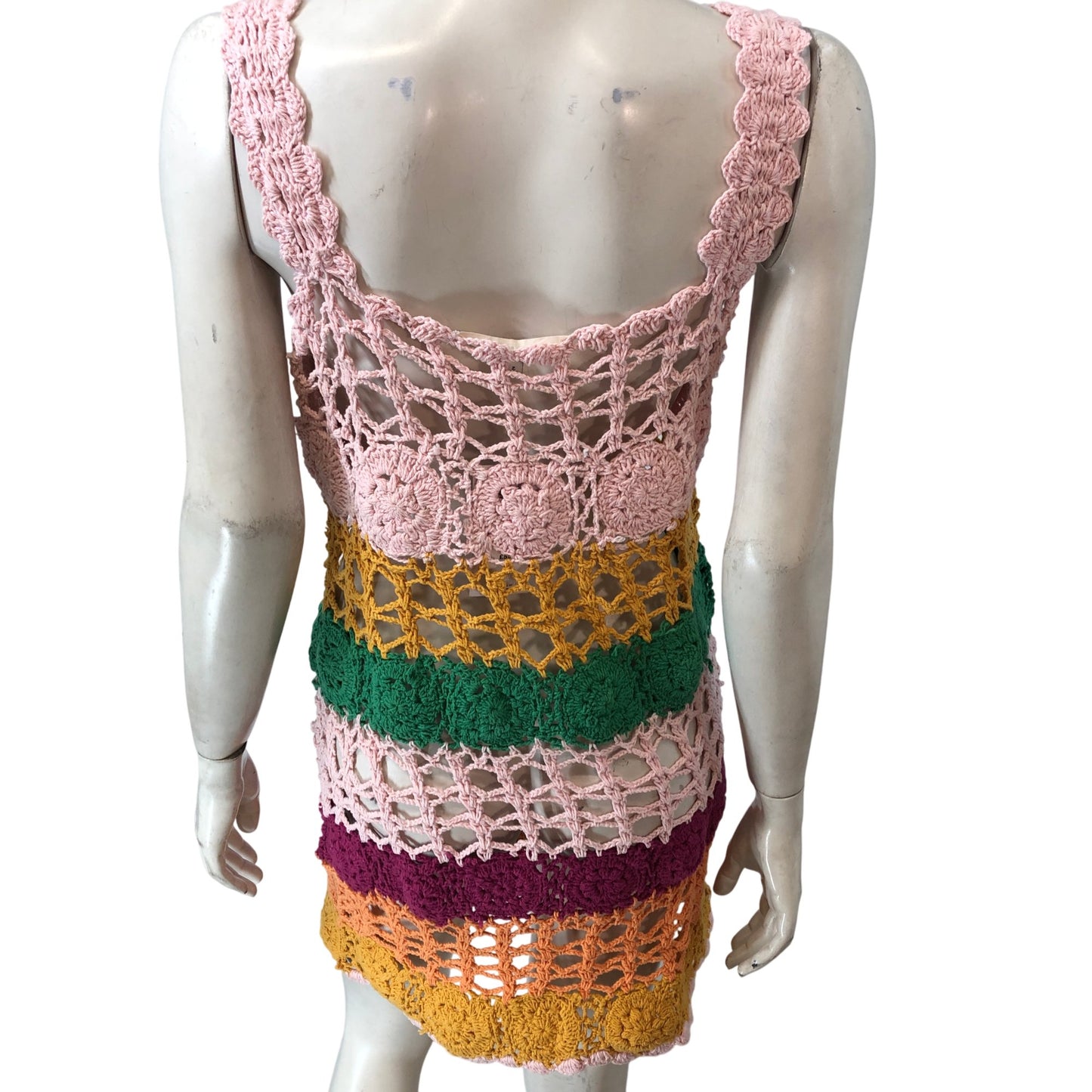 River Island Poolside Pink Dress UK8 Crocheted Multi Colour Swimwear Resort