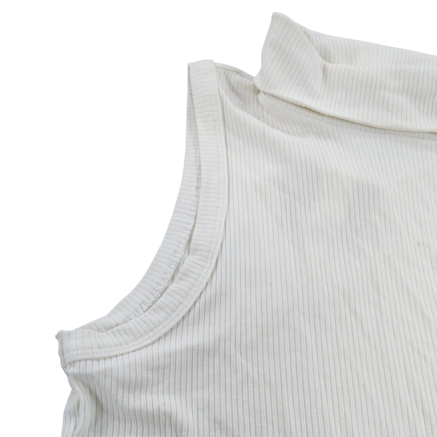 River Island Women's Ribbed High Neck Sleeveless Top UK10 Cream Casual Style