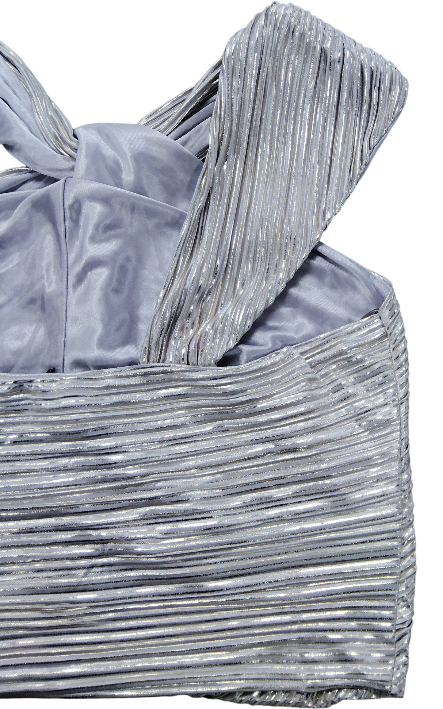 River Island Pleated Crop Top UK14 Women's Shiny Silver Festival Style