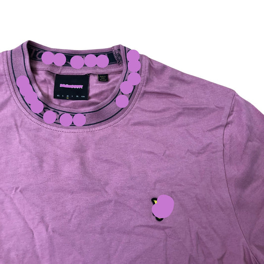 Logo Ribbed T-Shirt Medium Men's Purple Cotton Short Sleeve