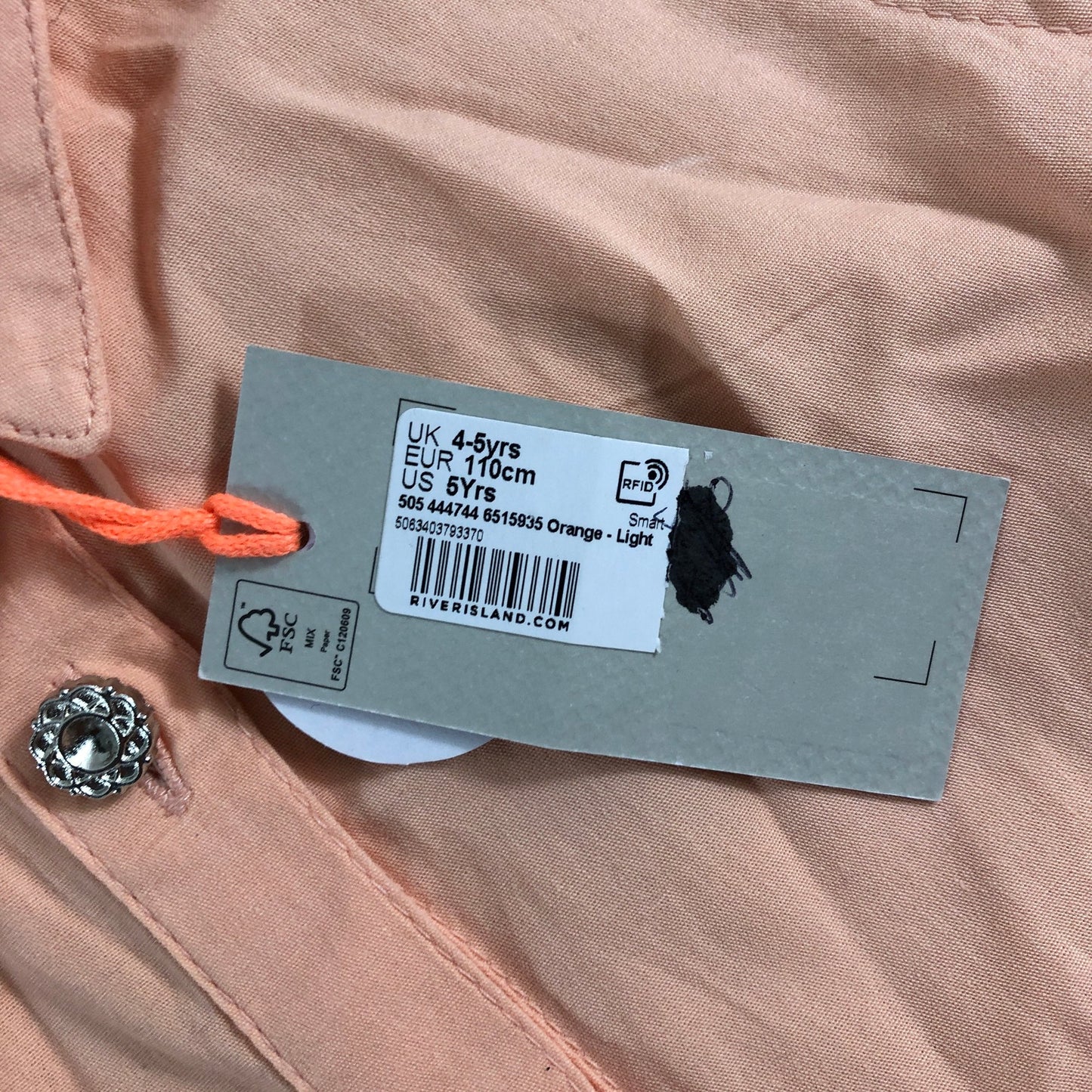 River Island Mini Sleeveless Dress UK4 Girls Light Orange Button Up Style