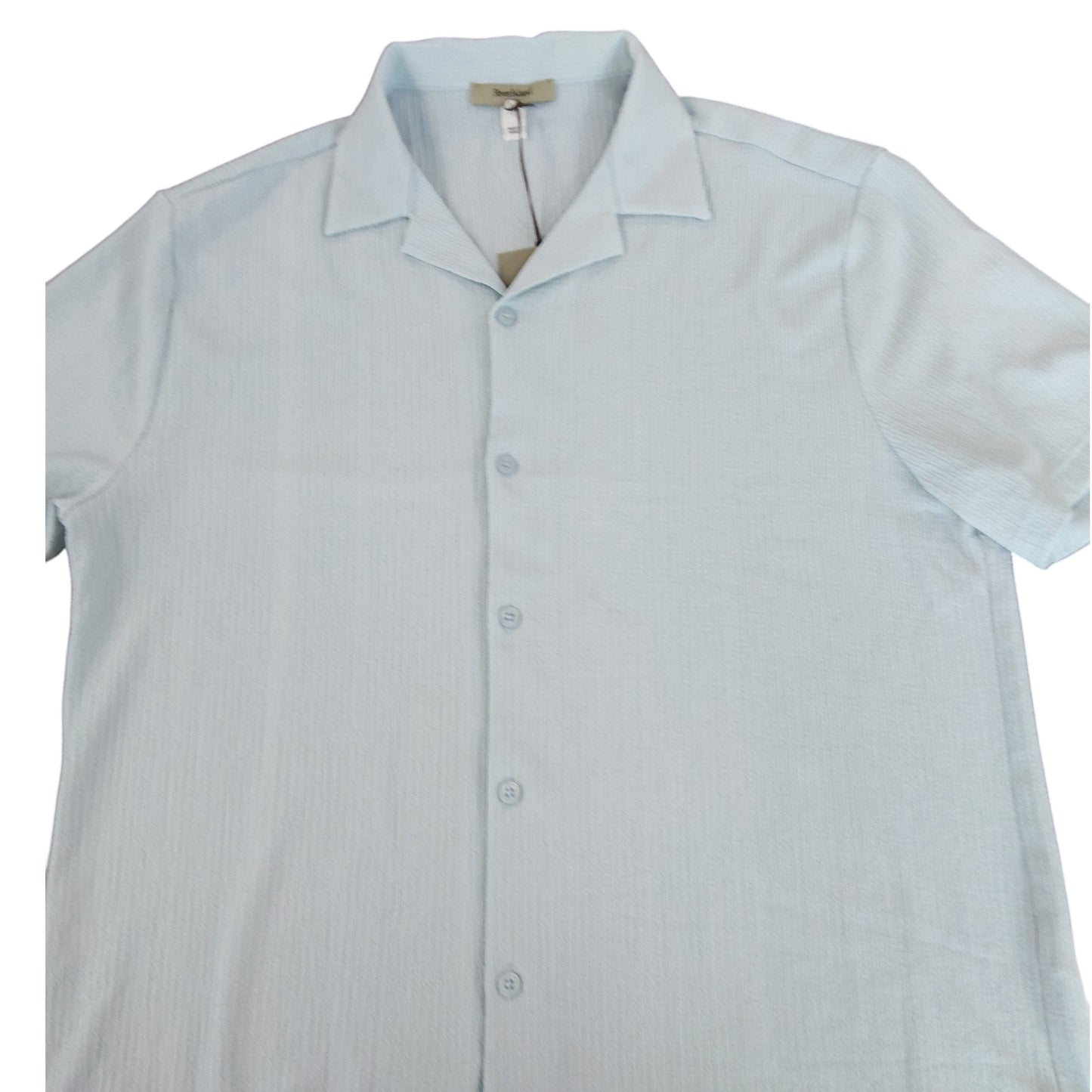 River Island Casual Shirt Size M Men's Light Blue Short Sleeve Textured Top