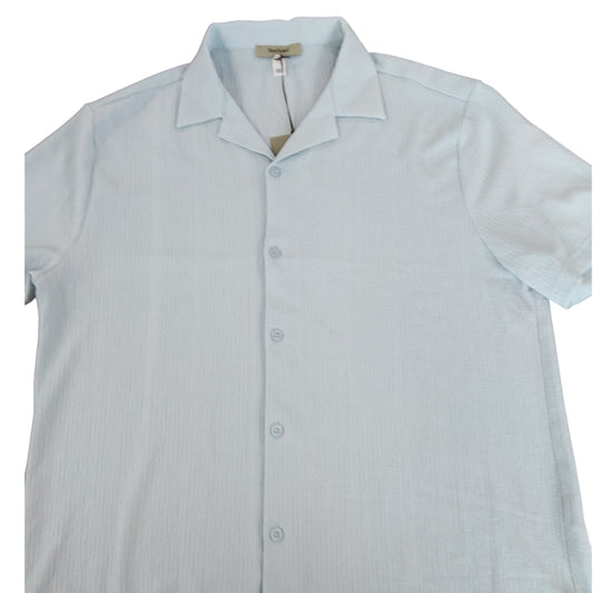 River Island Casual Shirt Size M Men's Light Blue Short Sleeve Textured Top