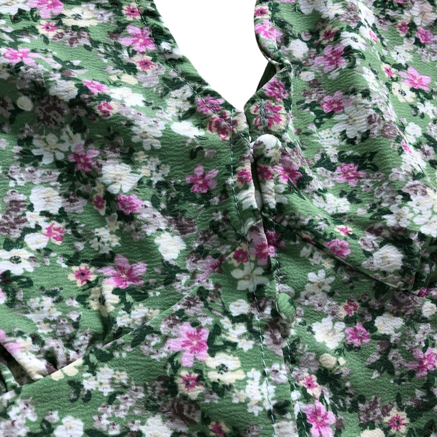 Brave Soul Floral Print Maxi Dress XS Women's Short Sleeve V Neck Green