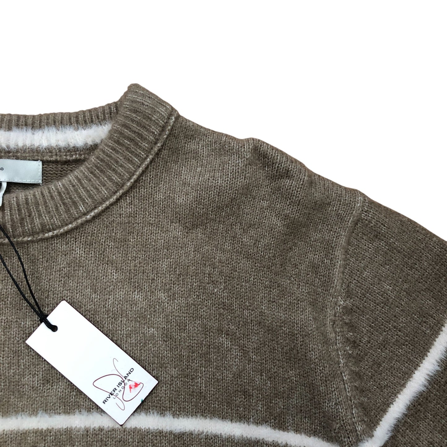 River Island M Beige Wool Blend Stripe Knit Sweater New With Tags