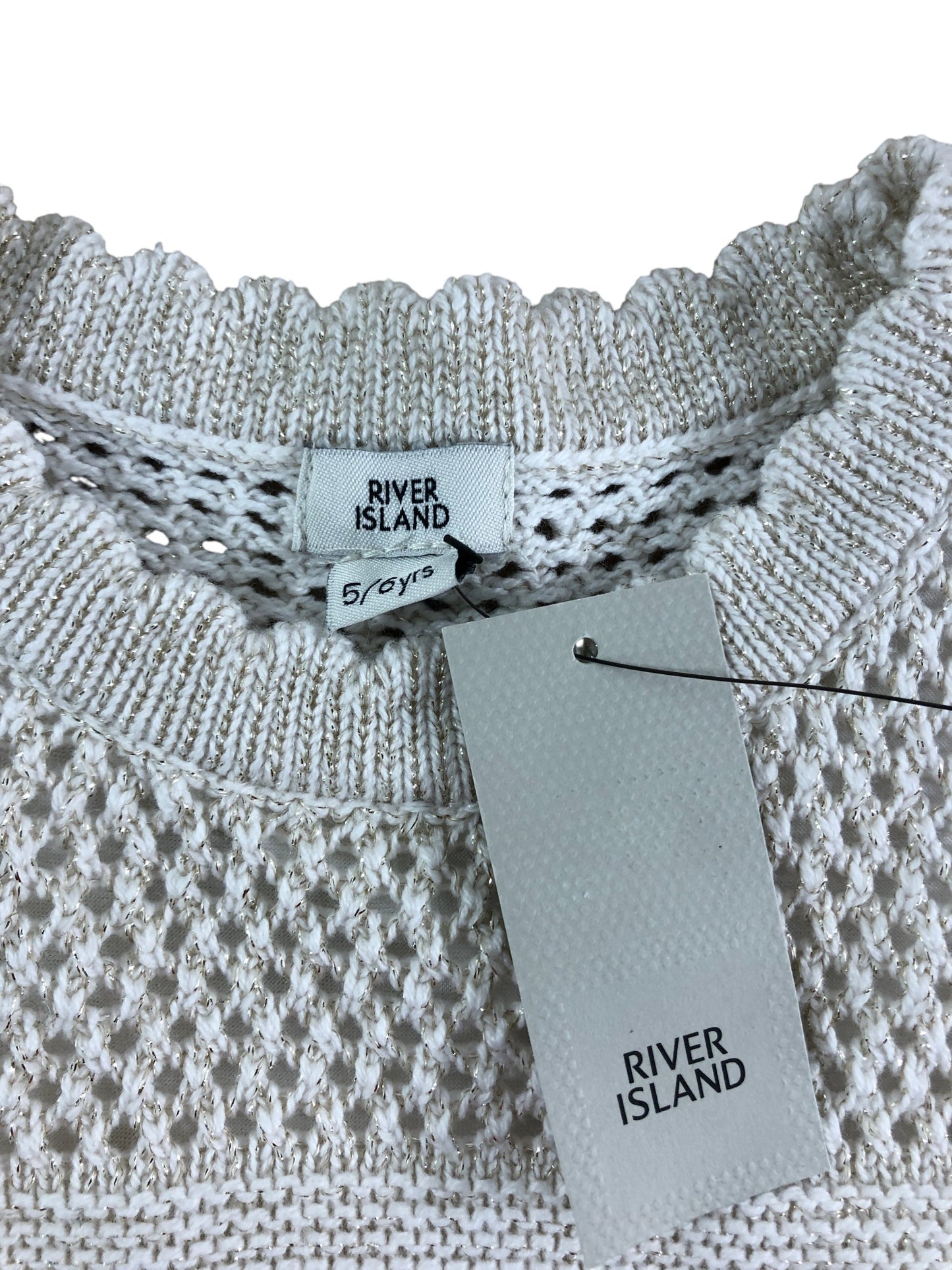 River Island Cropped Knit Top 5-6YRS Women's Casual White Hand Knitted Design