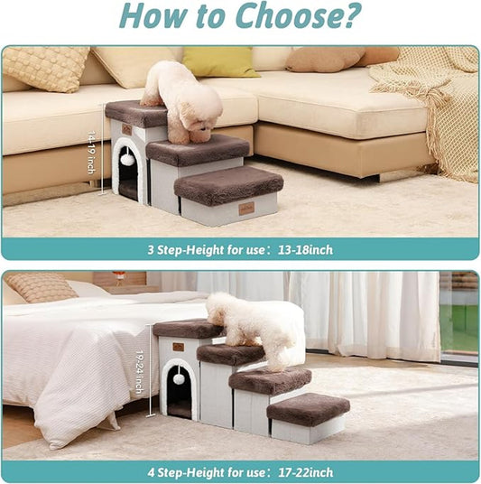 Cozy KISS Pet Steps Ramp 4 Steps Storage Soft Non Slip Steps for Dog Cat