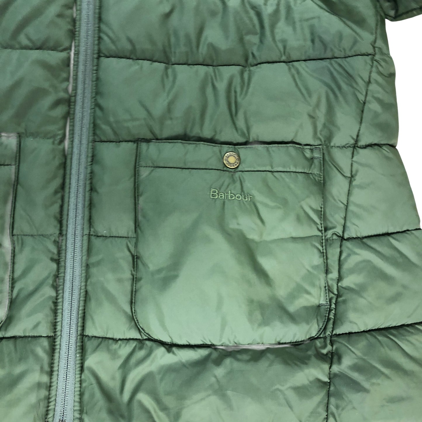 Barbour Puffer Jacket Green Women's Hooded Size 16 Quilted Outerwear