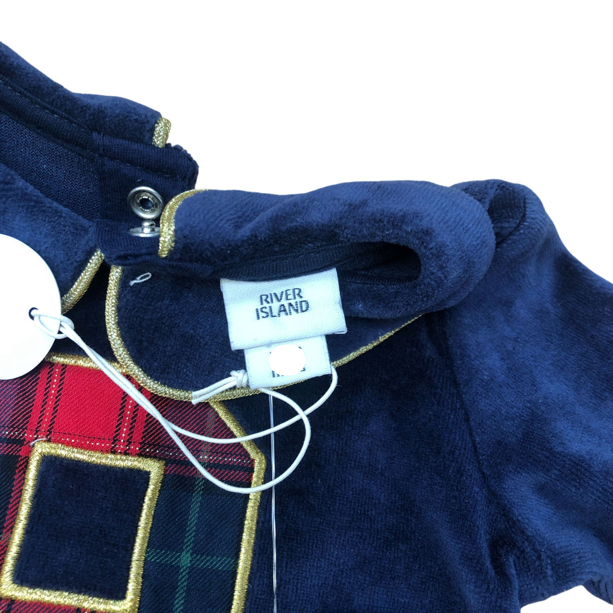 River Island Baby Navy Velvet Playsuit with Bear Hat