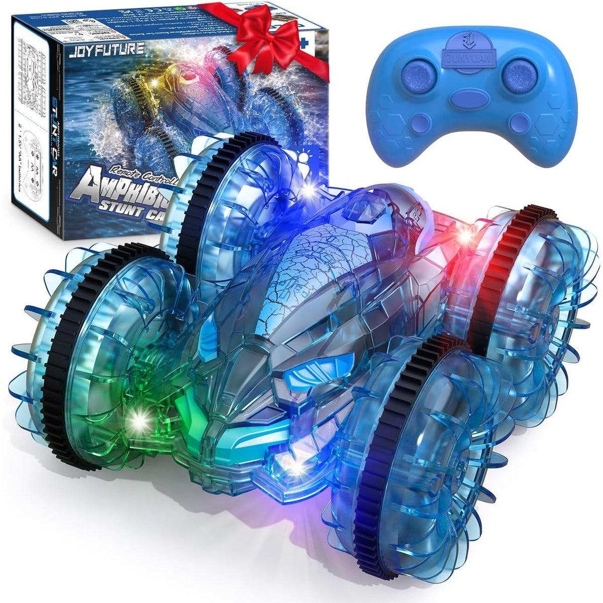 Joyfuture Amphibious Stunt Car Remote Control 2.4Ghz Blue With Flashing Lights