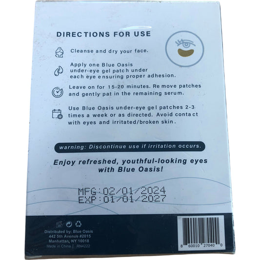 Blue Oasis Under Eye Patches 24K Gold 20 Pairs Anti Aging Rejuvenating Gel Mask