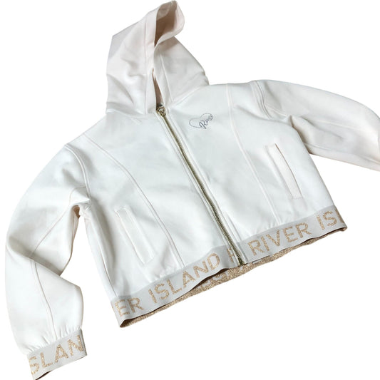 River Island Girls White Zip Hoodie Casual Cropped Stylish Design 9-10 Years