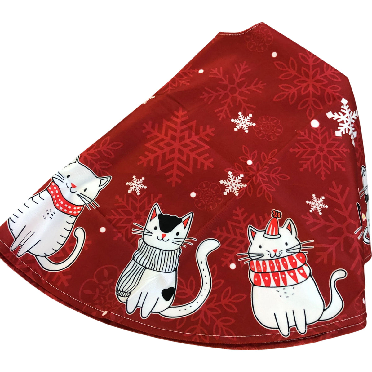 Red Cat Pattern Christmas Tree Skirt