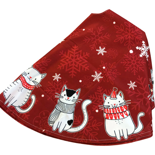 Red Cat Pattern Christmas Tree Skirt