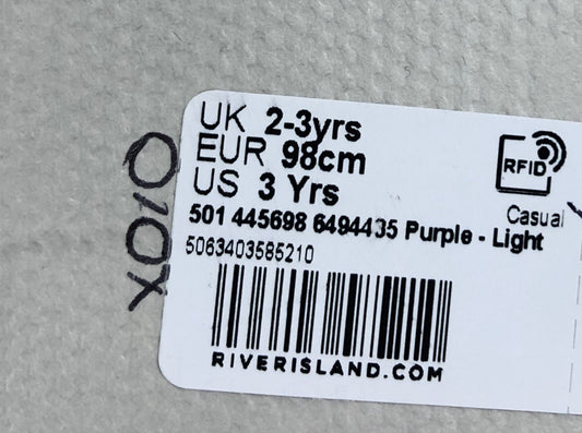 River Island Jumper UK 2-3 Girls Purple Glitter Christmas Design Puff Sleeve