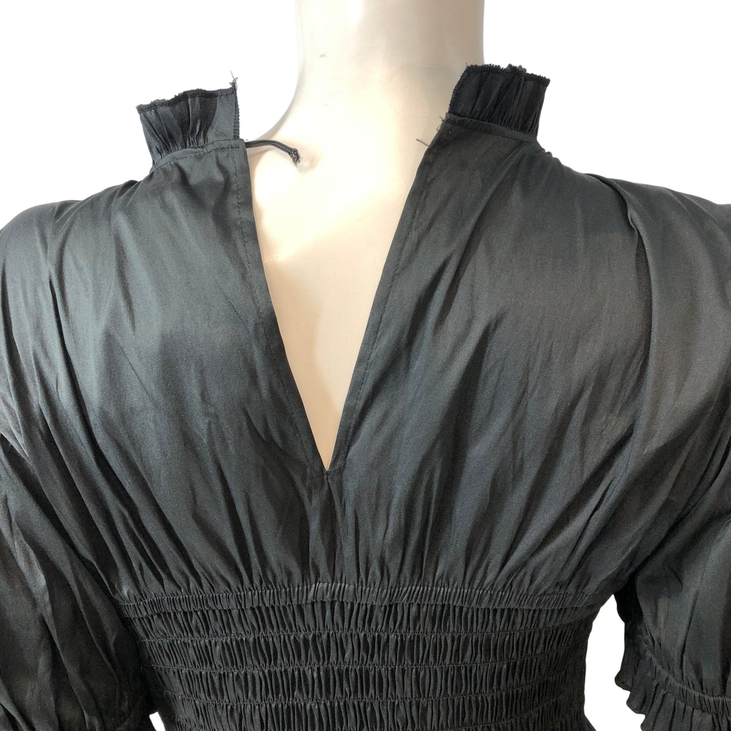 River Island Women Black Smocked Puff Sleeve Dress UK Size 16