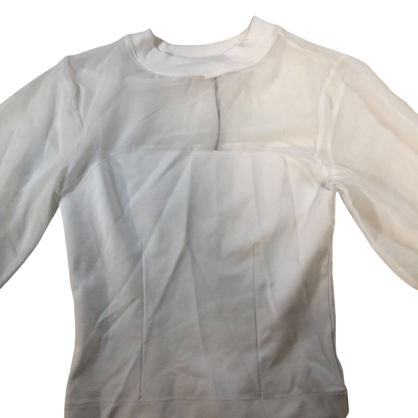 River Island White Sheer Panel Top UK XS Women's 3/4 Sleeve Casual Blouse