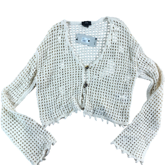 River Island Cropped Cardigan UK11-12 Girls Beige Knitted Open Stitch Style