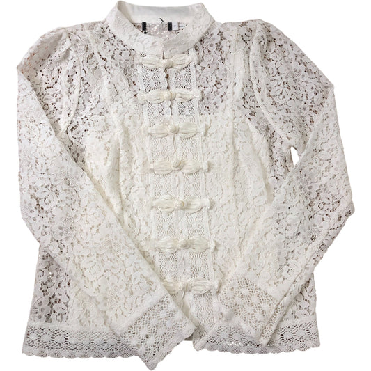 Lace Blouse M Women's Long Sleeve White Elegant Floral Design