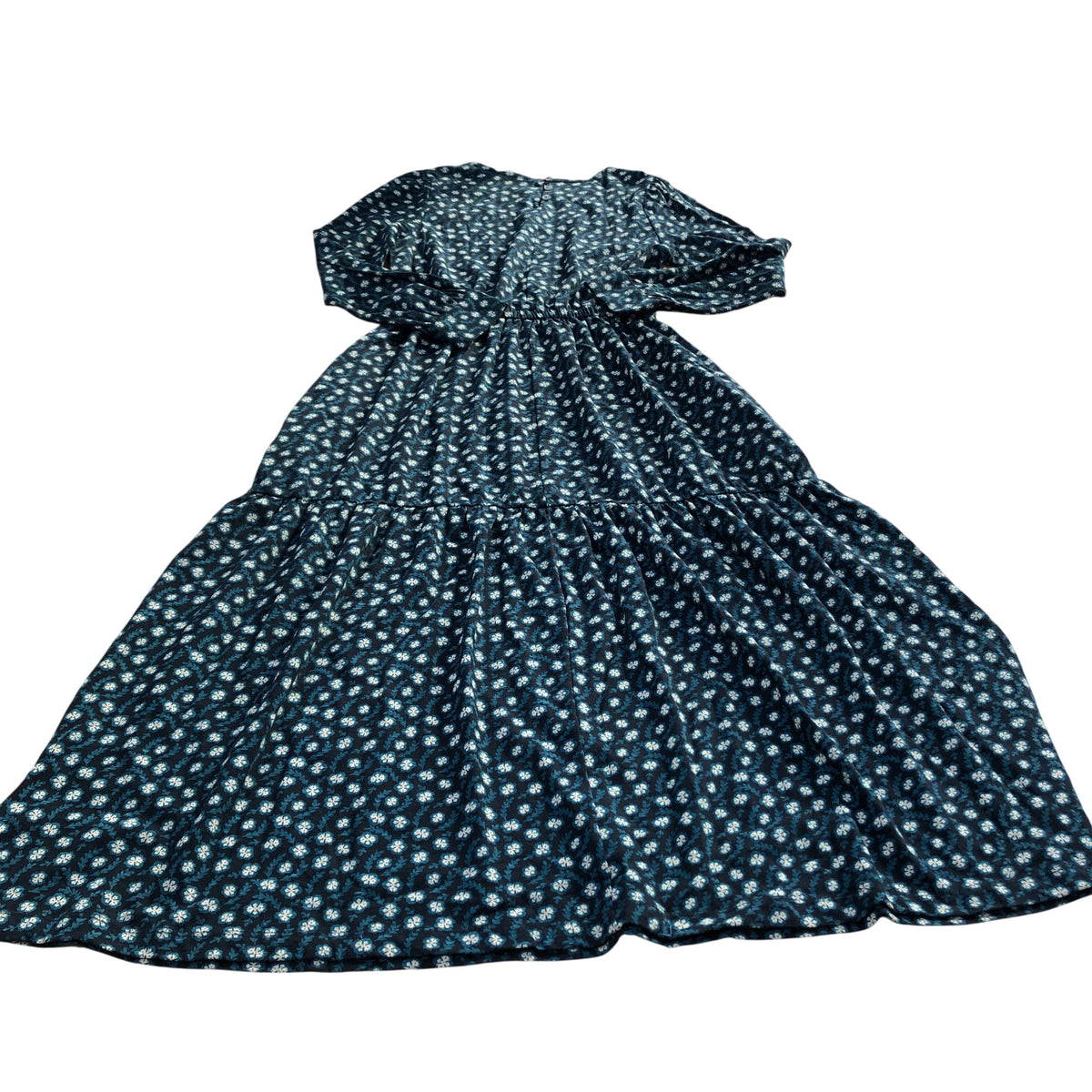 Long Sleeve Floral Print Dress Size 8 Women's Cotton Blue Green