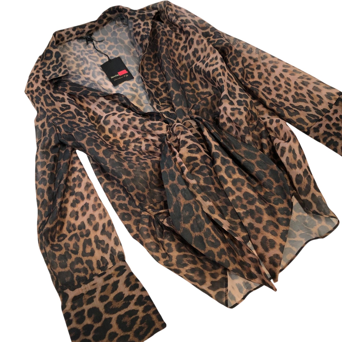 River Island Women's UK8 Brown Leopard Print Sheer Tie Front Blouse
