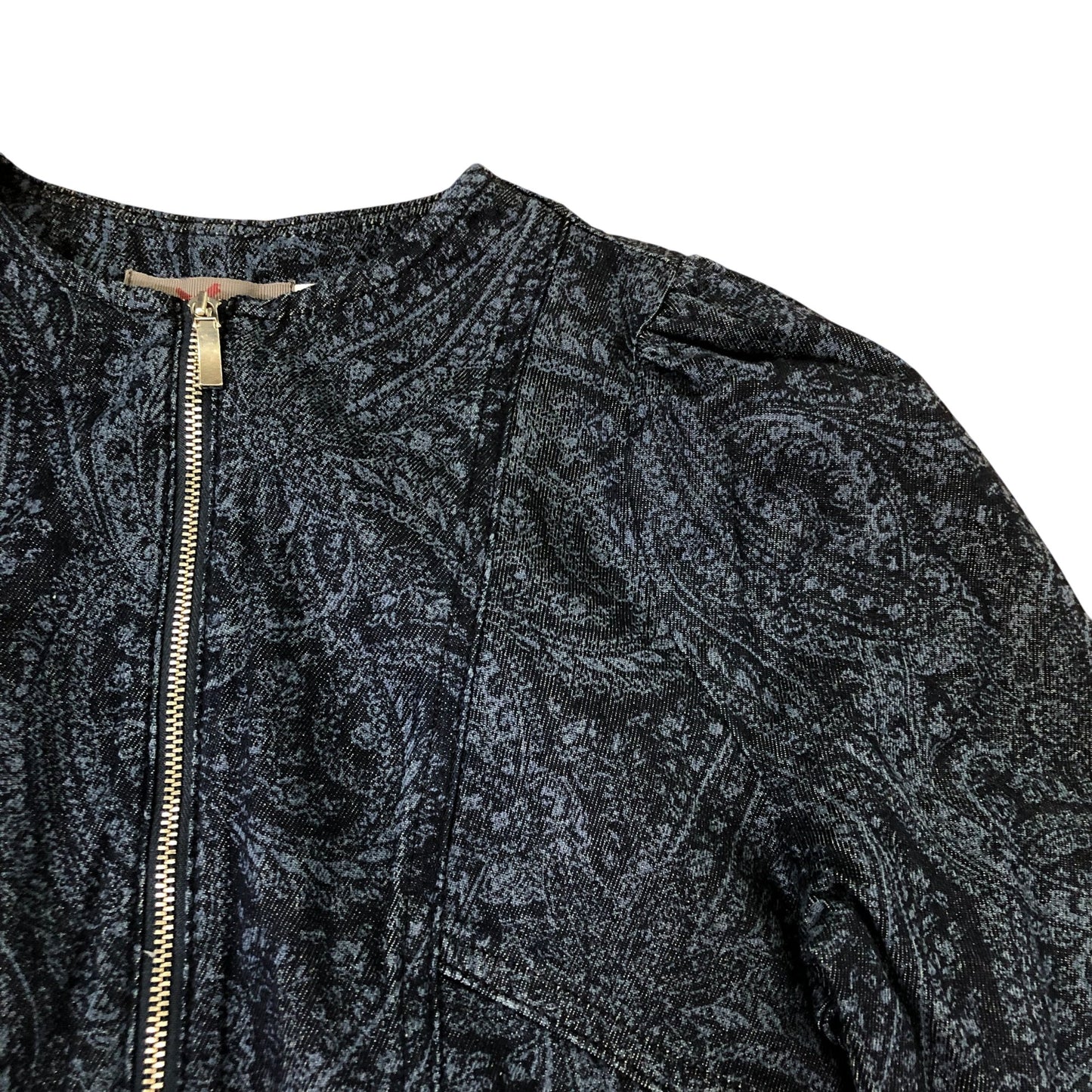 Indigo Paisley Print Denim Midi Dress With Front Zip Size 10
