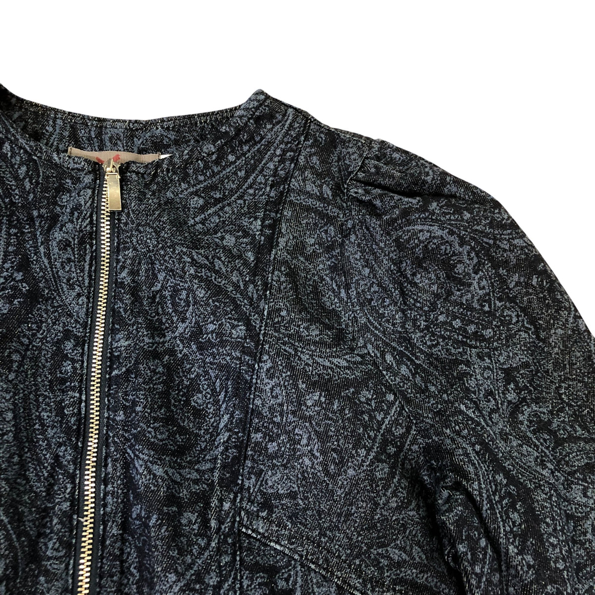Indigo Paisley Print Denim Midi Dress With Front Zip
