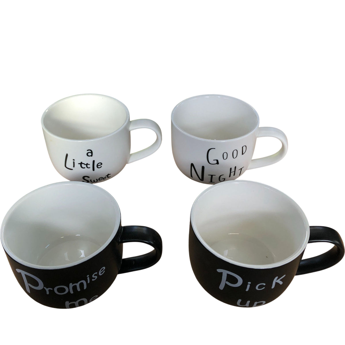 Set of Four Mugs Good Night Promise Me Pick Up A Little Sweet Ceramic Drinkware