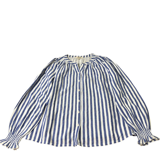 Boden Evie Double Cloth Top Women's Blue Stripe Long Sleeve Blouse UK12