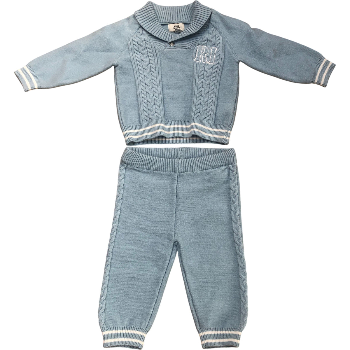 River Island Baby Set Sweater And Pants Outfit Size 0-3 Months Soft Knit Blue