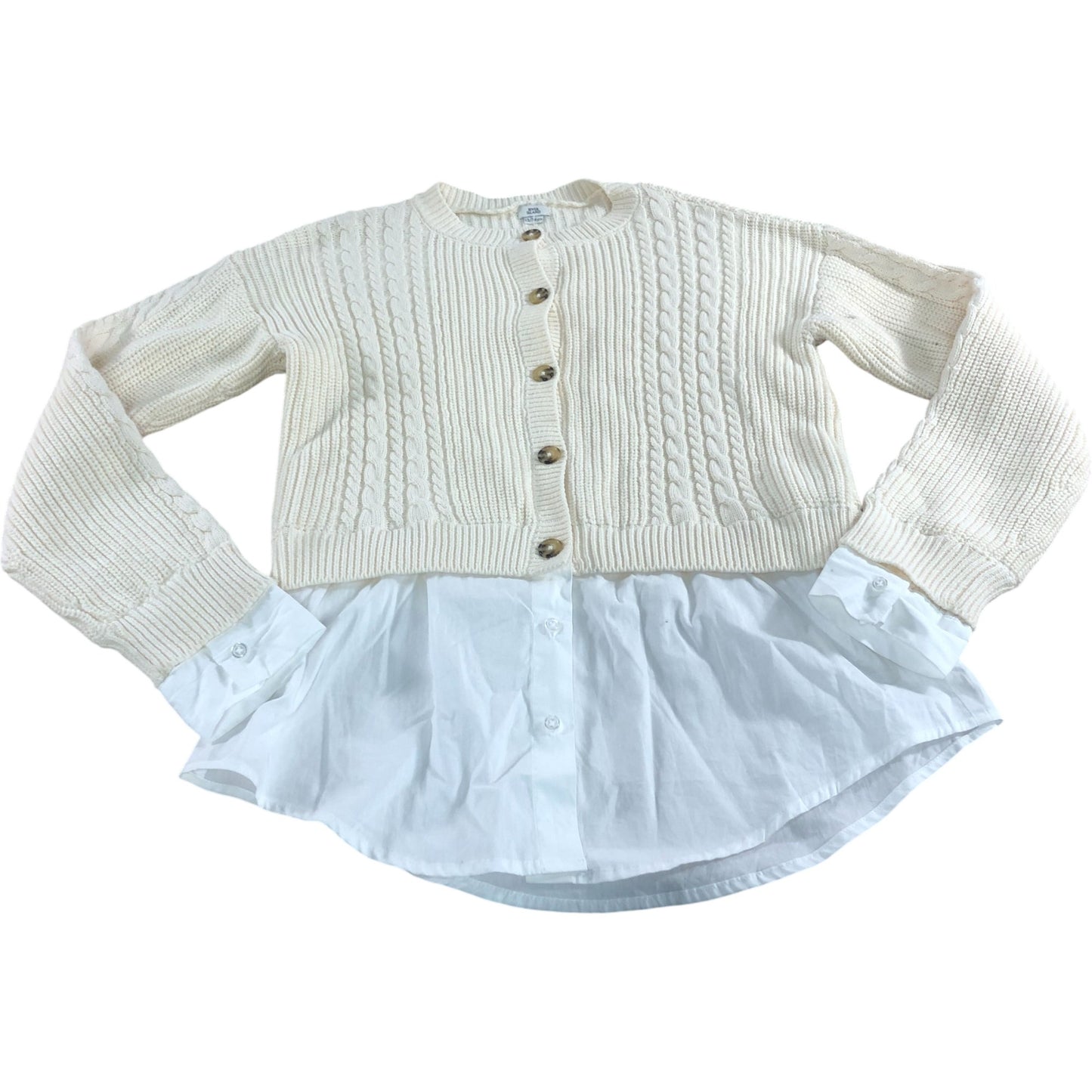 River Island Chunky Knit Cardigan Shirt UK 13-14 Years Cream Cable Knit