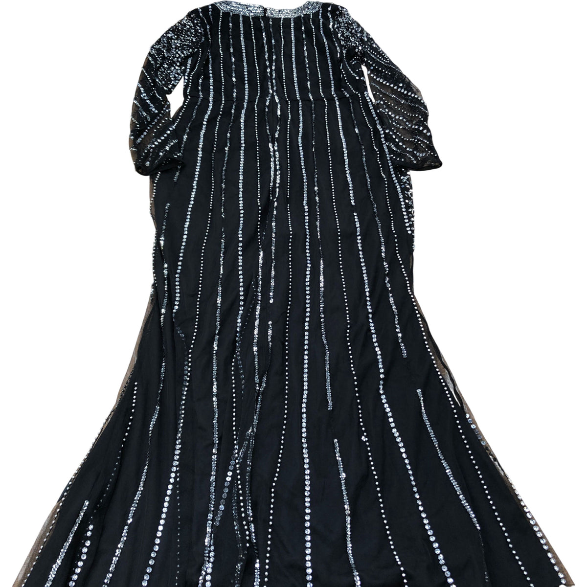 Beaded Maxi Dress UK Size 14 Evening Wear Long Sleeve Black Sparkly