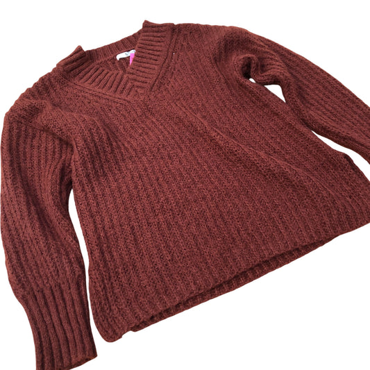 Sweater Women's V Neck Ribbed Knit Rust Colour UK10