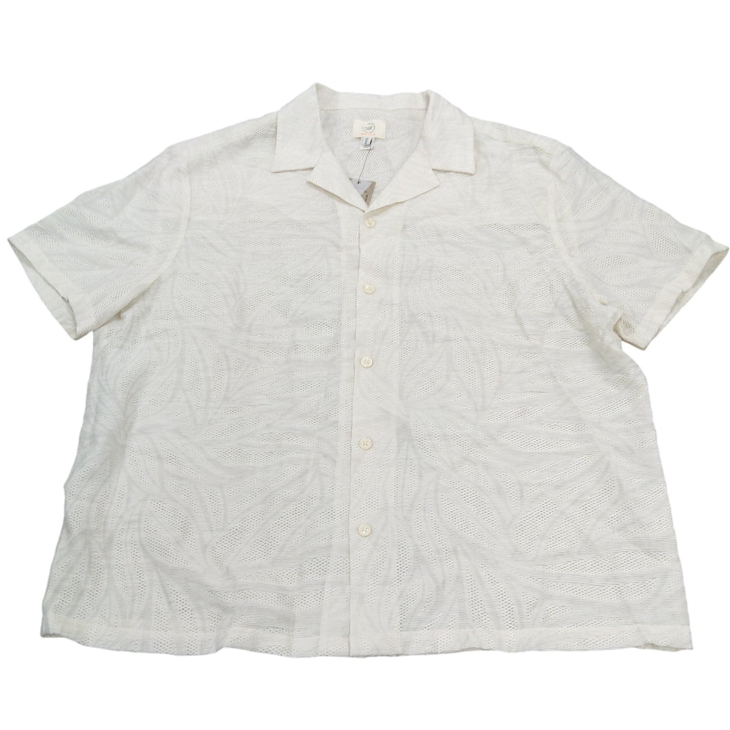 River Island Men's XL Short Sleeve Shirt Relaxed Fit Cream Leaf Pattern Top