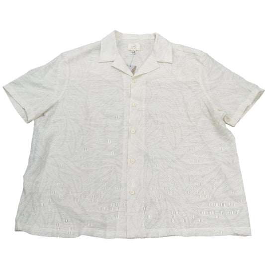 River Island Men's XL Short Sleeve Shirt Relaxed Fit Cream Leaf Pattern Top