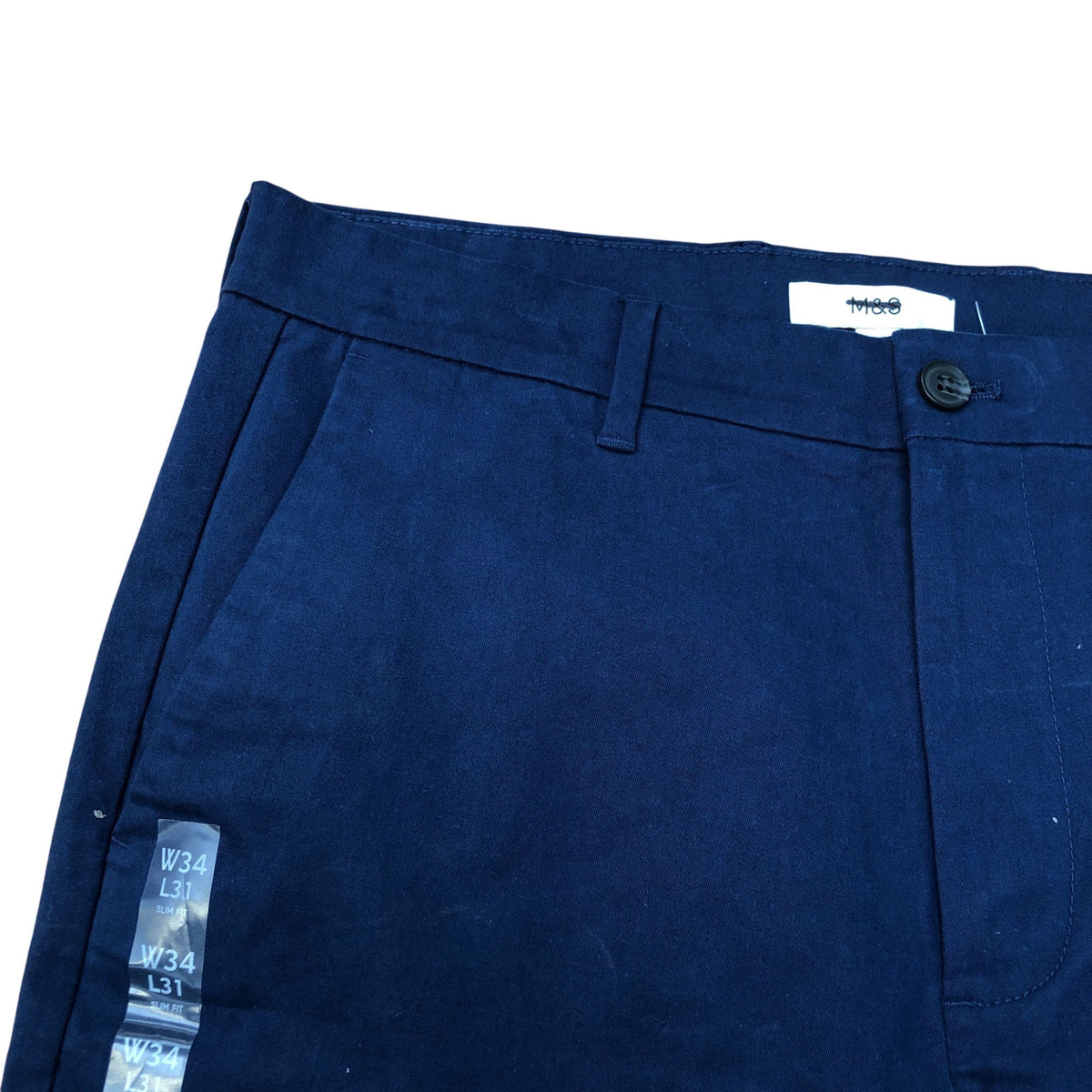 Men's Navy Cotton Stretch Chino Trousers W34 L31