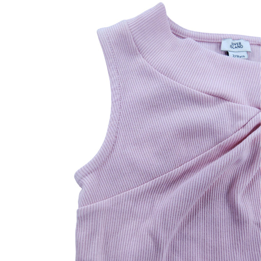 River Island Baby Pink Ribbed Bodysuit Size 7-8 Years Girls Sleeveless Tops