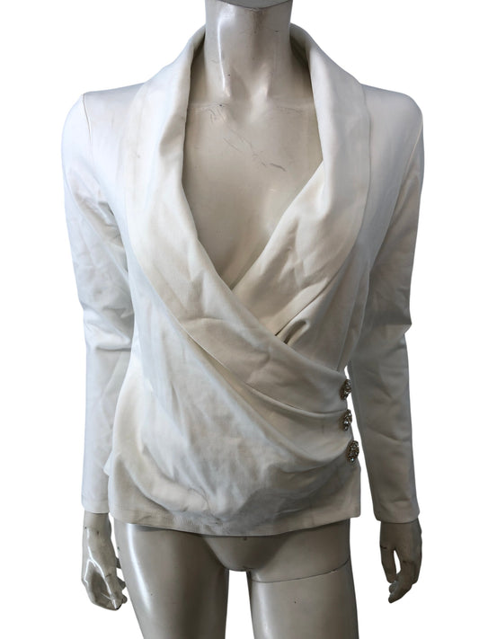 River Island White Blouse UK S Women's Long Sleeve Elegant Draped Style
