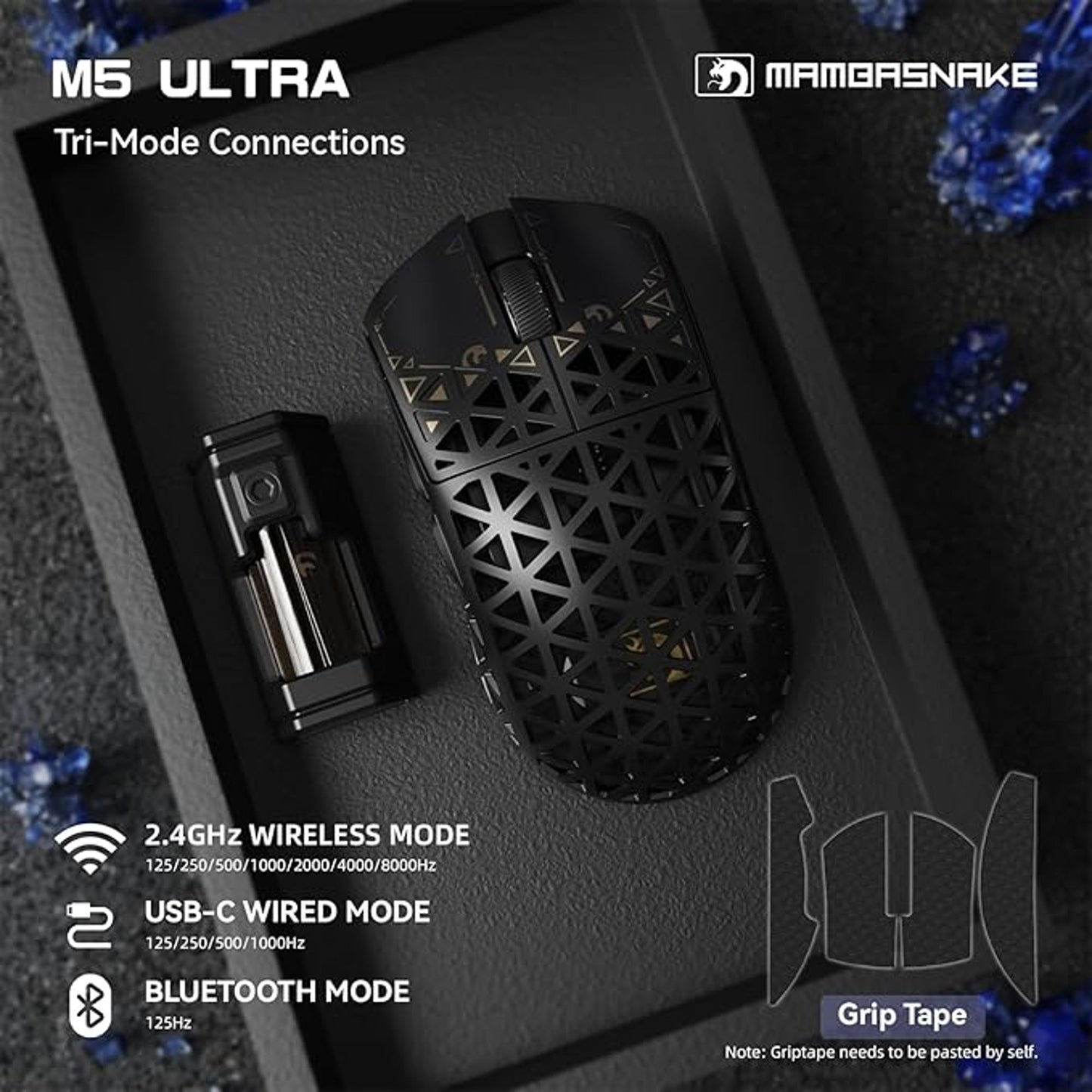 MAMGASNAKE M5 Ultra 8K Wireless Gaming Mouse Ultra Lightweight 39g Carbon Fiber