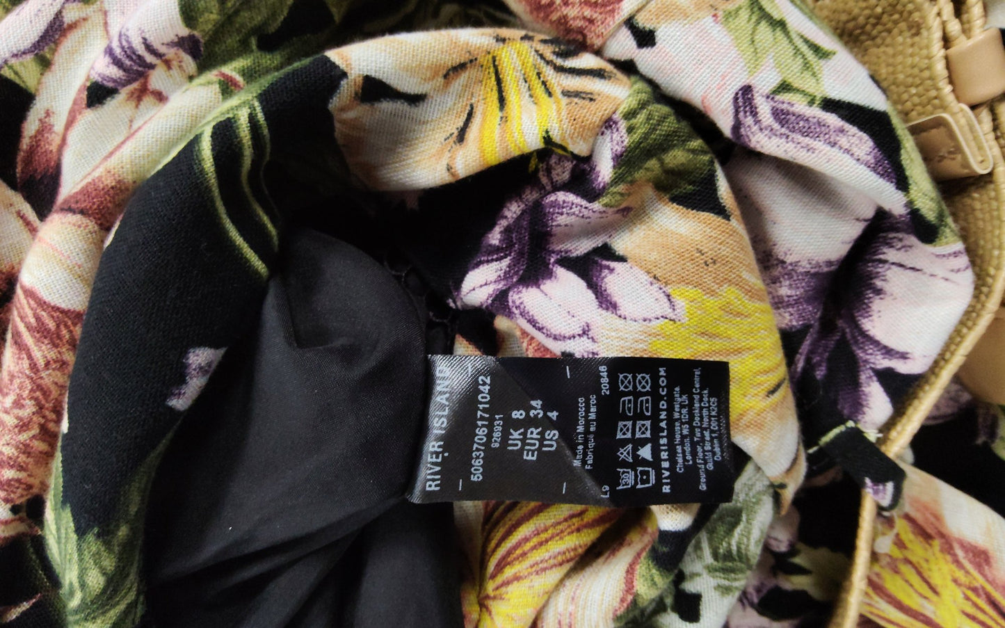 River Island Floral Dress UK8 Women's Short Sleeve Black Belted Tunic