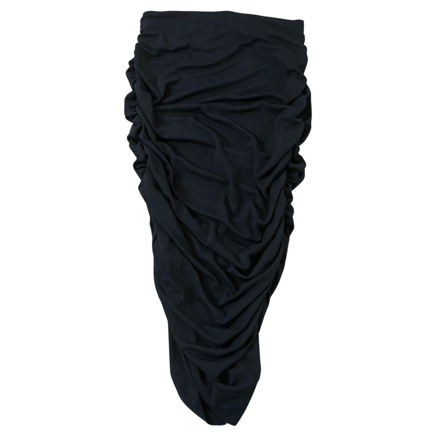Black Ruched Midi Skirt Women's Stretchy Bodycon Design Size M